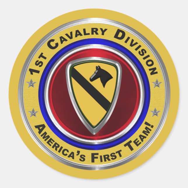1st Cavalry Division “First Team” Classic Round Sticker (Front)