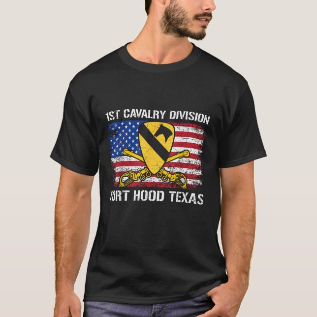 1st Cavalry Division Flag US Veteran Fort Hood Tex T-Shirt (Front)