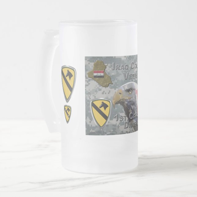 1st Cavalry Division – Iraq Veteran Frosted Glass Beer Mug (Front Left)