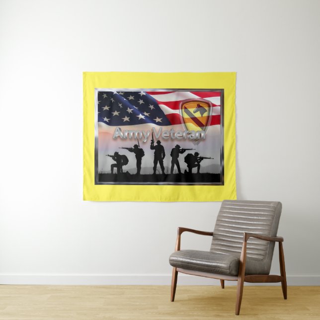 1st Cavalry Division Soldiers with American Flag Tapestry (In Situ (Horizontal))