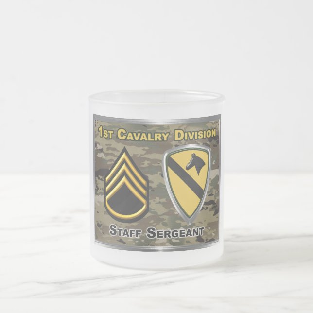 1st Cavalry Division Staff Sergeant Frosted Glass Coffee Mug (Center)