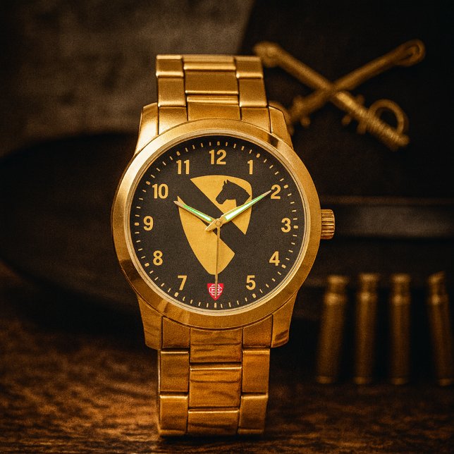 1st Cavalry Division Tribute Gold Watch (1st Cavalry Division Tribute Gold Stainless Steel Wristwatch )