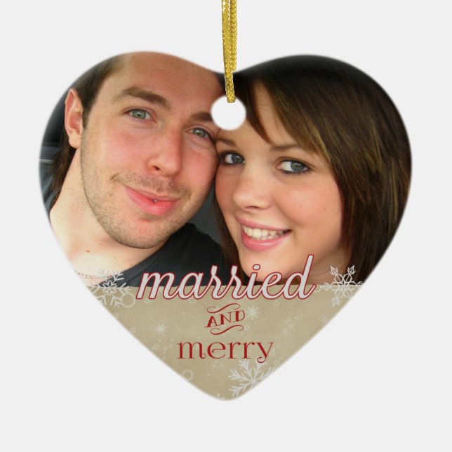 1st Christmas 20xx - Married & Merry Ceramic Tree Decoration (Front)