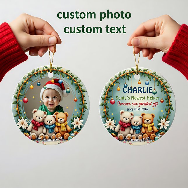 1st Christmas 2 sided, Bear Hugs & Baubles Ceramic Tree Decoration (1st Christmas 2 sided, Bear Hugs & Baubles Ceramic Ornament)