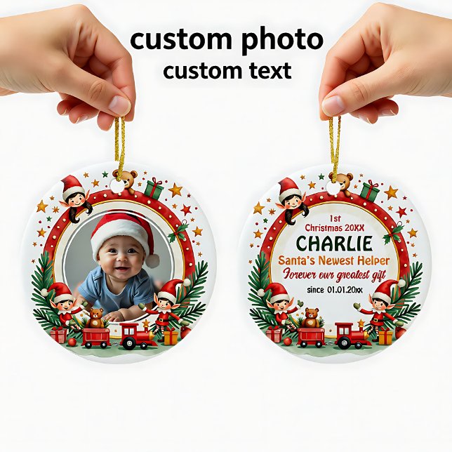1st Christmas 2 sided, Elf Express Keepsake Ceramic Tree Decoration (1st Christmas 2 sided, Elf Express Keepsake Ceramic Ornament)