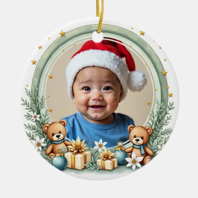 1st Christmas 2 sided, Rainbow Wishes Ceramic Tree Decoration (Front)