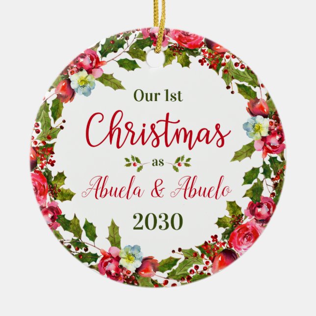 1st Christmas Abuela Abuelo Photo Ceramic Tree Decoration (Front)
