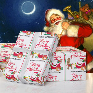 1st Christmas Add Child's Name Santa Claus Wrapping Paper