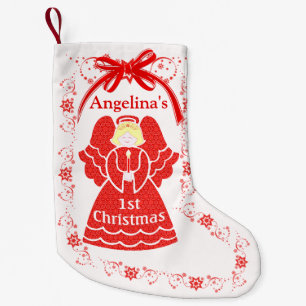 1st Christmas Angel For Baby Girl Custom Name Small Christmas Stocking
