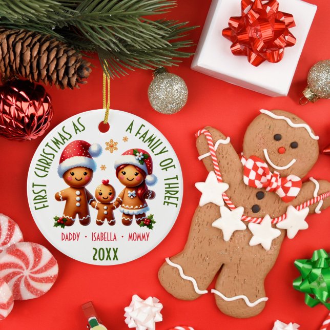 1st Christmas as a Family of 3 Gingerbread Family Ceramic Tree Decoration (Creator Uploaded)