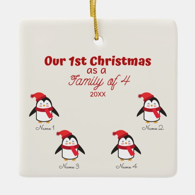 1st Christmas as a Family of 4 Penguin Ornament (Front)
