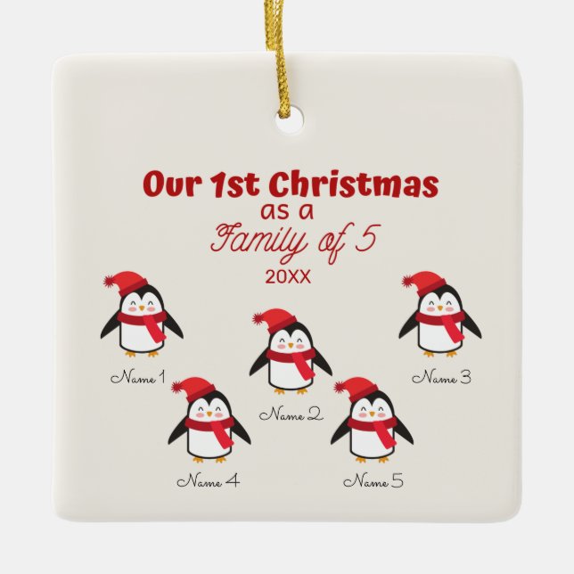 1st Christmas as a Family of 5 Penguins Ornament (Front)