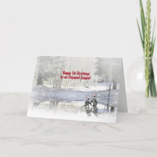 1st Christmas as an Engaged Couple Cute Penguins Holiday Card