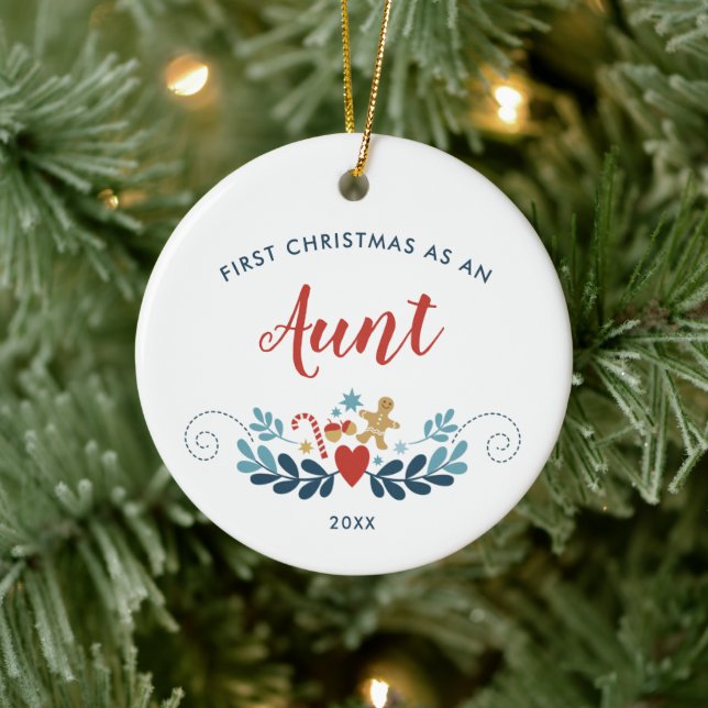 1st Christmas As Aunt Personalised Holiday Laurel Ceramic Tree Decoration (Tree)