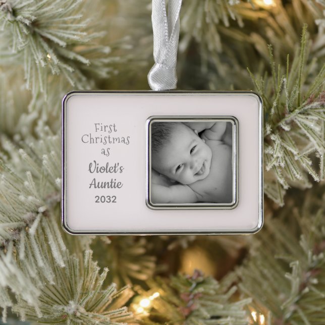 1st Christmas as Auntie from Niece Name Year Photo Silver Plated Framed Ornament (Tree)