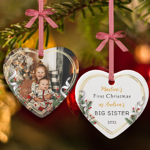 1st Christmas As Big Sister Gold Frame Photo Ornament