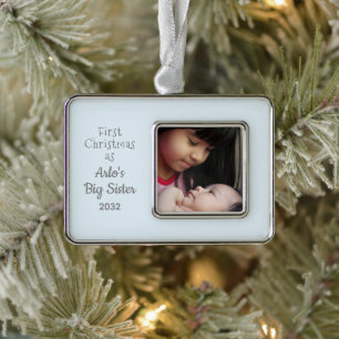 1st Christmas as Big Sister Personalize Name Photo Silver Plated Framed Ornament