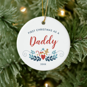 1st Christmas As Daddy Personalised Xmas Folk Art Ceramic Tree Decoration