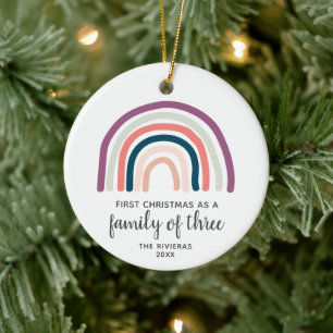 1st Christmas As Family of 3 Personalised Rainbow Ceramic Tree Decoration