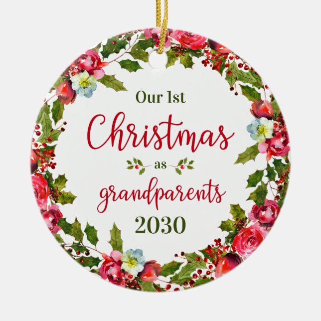 1st Christmas As Grandparents Photo Ceramic Tree Decoration (Front)