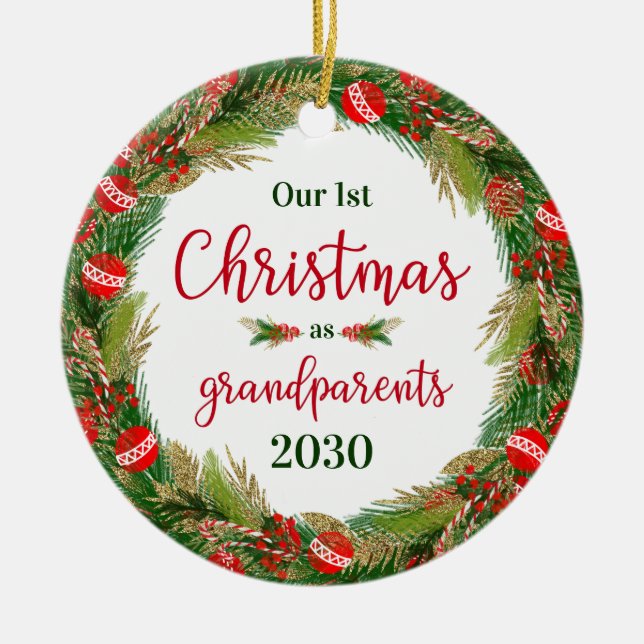 1st Christmas As Grandparents Photo Ceramic Tree Decoration (Front)