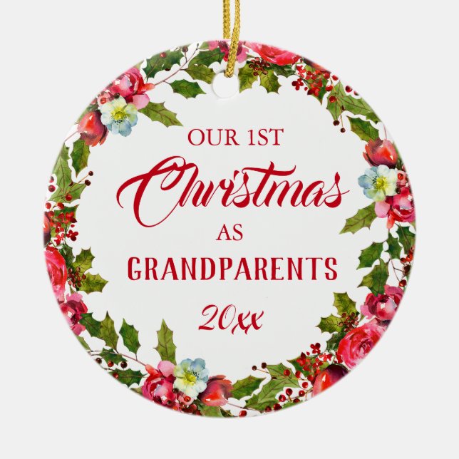 1st Christmas As Grandparents Photo Ceramic Tree Decoration (Front)