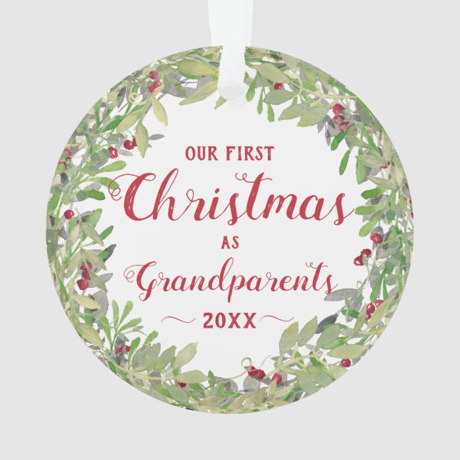 1st Christmas as Grandparents Photo Wreath Ornament (Back)
