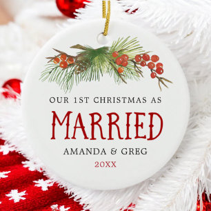 1st Christmas As Married Newlyweds Photo Ceramic Tree Decoration