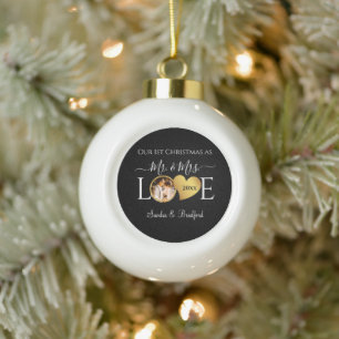 1st Christmas as Mr Mrs Newlyweds  Holiday Ceramic Ball Christmas Ornament