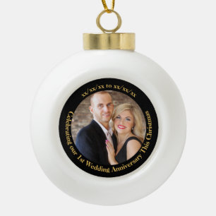 1st Christmas as Mr Mrs Wedding Anniversary PHOTO Ceramic Ball Christmas Ornament