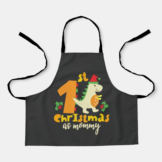 1st Christmas As Mummy Xmas Cute Dinosaur Apron (Front)
