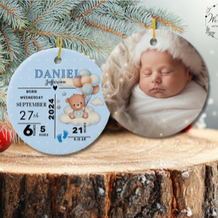 1st Christmas Baby Boy Birth Announcement Photo  Ceramic Tree Decoration