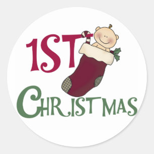 1st Christmas-Baby in Stocking Classic Round Sticker