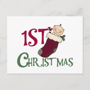 1st Christmas-Baby in Stocking Holiday Postcard