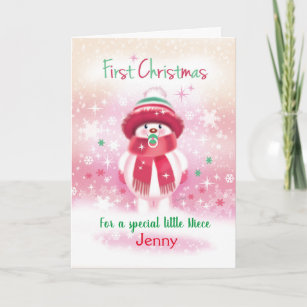 1st Christmas, baby Niece, Snow baby & Pacifier Holiday Card