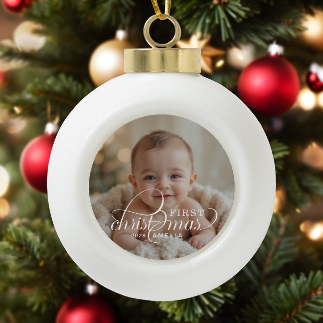1st Christmas Baby Photo  Ceramic Ball Christmas Ornament (Creator Uploaded)