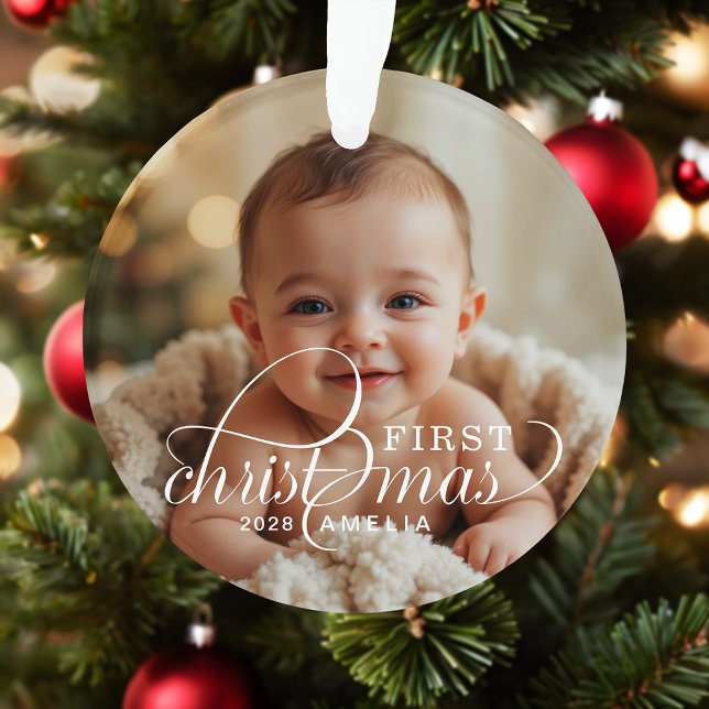1st Christmas Baby Photo Name Acrylic Ornament (Creator Uploaded)