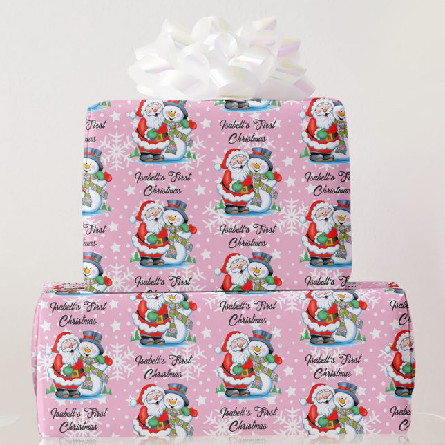 1st Christmas Baby's Name Cute Santa Claus Girl Wrapping Paper (Creator Uploaded)