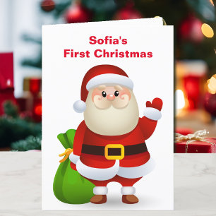 1st Christmas Baby's Personalise Name Santa Claus  Holiday Card