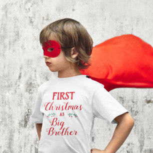 1st Christmas big brother family matching red text T-Shirt