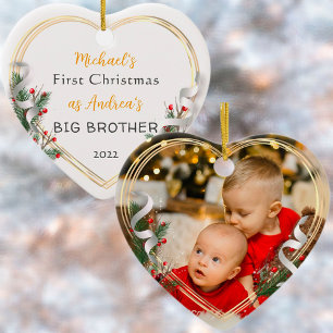 1st Christmas Big Brother Love Gold Frame Photo   Ornament
