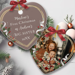 1st Christmas Big Sis Love Holly Pine Gold Frame Ceramic Tree Decoration