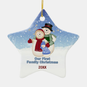 1st Christmas -Blue Frosty Snowman Family Ceramic Tree Decoration