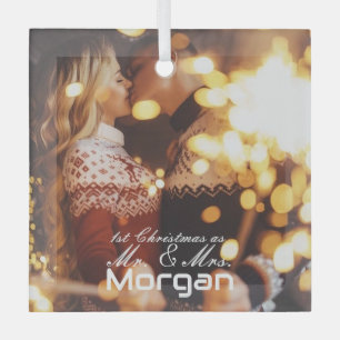 1st Christmas Couple Glass Square Ornament