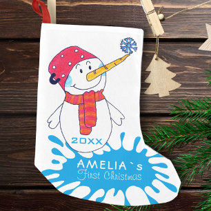 1st Christmas Cute Snowman Snowflake Drawing Small Christmas Stocking