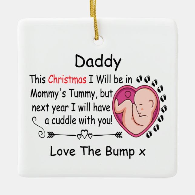 1st Christmas Daddy Expecting Pregnant from Bump Ceramic Ornament (Front)