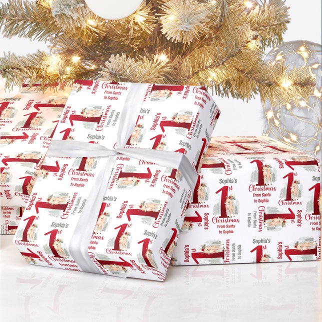 1st Christmas Deer Name Baby Girl Red Number One Wrapping Paper (1st Christmas Deer Name Baby Girl Red Number One Wrapping Paper)