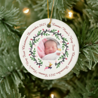 1st Christmas Deer with Wreath Customize2 Ceramic Tree Decoration