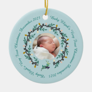 1st Christmas Deer with Wreath Teal2 Ceramic Tree Decoration