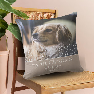 1st Christmas Dog Pet Photo Stars Keepsake Throw P Cushion
